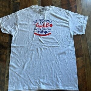 Gildan Baseball Mom White Tee with Red and Blue Print